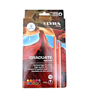 Lyra Germany Graduate Fineliner 0.5 MM Tin of 10 Assorted Fine Tip Pens !